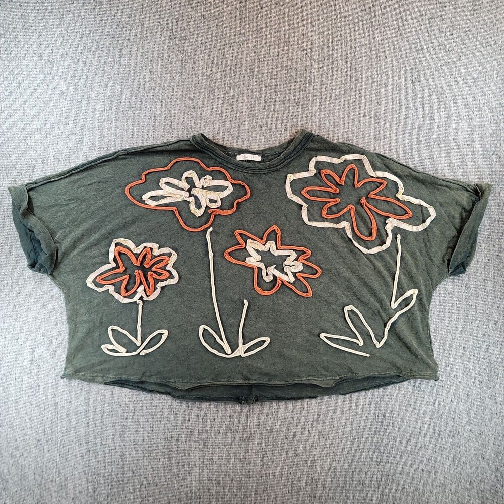 Oli & Hali Olive Green Oversized Boxy Floral Applique Crop Top M